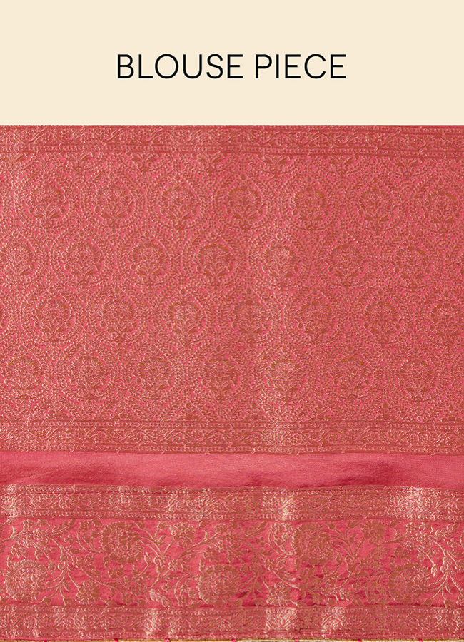 Flamingo Pink Saree with Floral Medallion Patterns image number 4